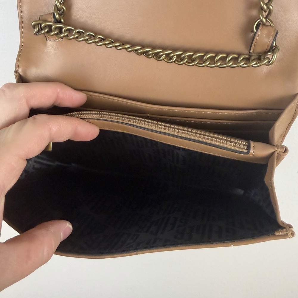 Kurt Geiger Mini Quilted Crossbody Bag Brown Tan Gold Chain Strap Accent Dressy - Picture 9 of 16